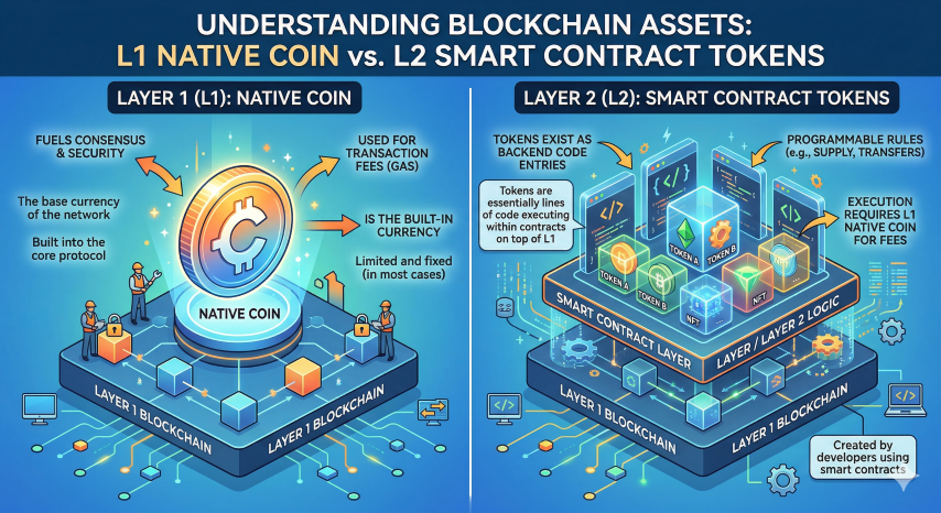Layer 1 native coin vs layer 2 smart contract tokens